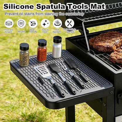 2 Pack Silicone Grill Tools Mat for Blackstone Weber Traeger Pit Boss Flat Top Grill Smoker,BBQ Accessories Pad Mats for Outdoor Kitchen Counter Cooking, Side Shelf Spatula Mat,Gifts for Men (Orange)