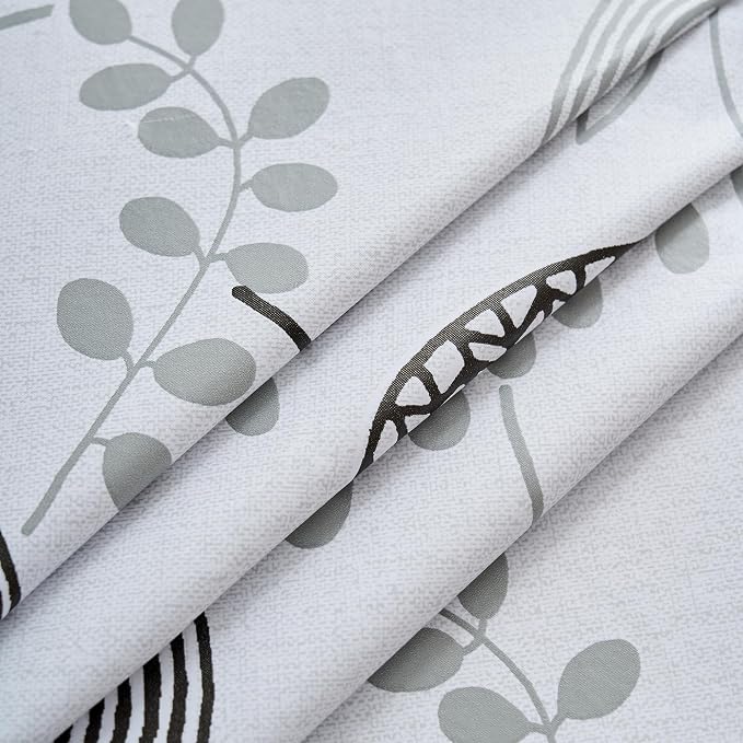 LIBERECOO Monochrome Leaf Whisper Vinyl Tablecloth with Flannel Backing – Elegant Black & White Leaf Design – Waterproof, Durable, Lightweight