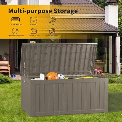 270 Gallon Outdoor Storage Box Waterproof, Lockable Resin Deck Box Large Storage Bin for Patio Furniture Cushion, Garden Tools, Pool Accessories, UV-Resistant Outside Delivery, Gray