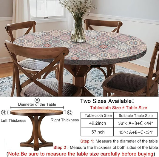 opstellen Fitted Round Tablecloth for 45-54" Tables Spring Summer Fall Rustic Stain Resistant Mantel para Mesa Redonda Kitchen Living Room Needs Campers Picnic Inside Outdoors Supplies