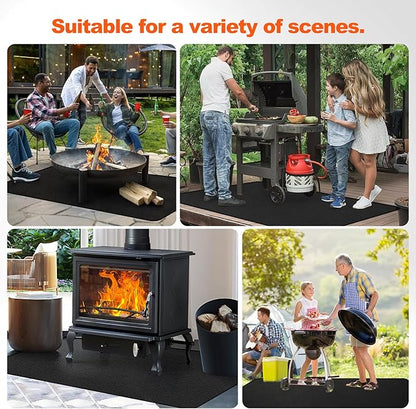 60" x 40" Grill Mats for Outdoor Grill, 2000°F Fireproof Under Grill Mat, Double-Sided Silicone Grill Pads for Deck Protector, Waterproof Oil-Proof BBQ Grill Matt for Fire Pit, Black