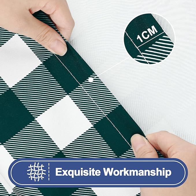 Smiry Picnic Table Cloth 2 Pack, Waterproof Elastic Fitted Tablecloths for 8FT Rectangle Tables, Washable Polyester Buffalo Plaid Tablecloth for Camping & Outdoor (Emerald Green & White, 30" x 96")