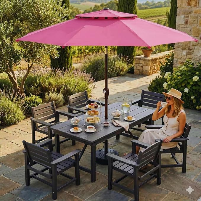 10FT Patio Umbrella, 2 Tier Outdoor Table Umbrella, Large Vented Market Umbrellas with Push Button Tilt and Crank, 8 Sturdy Ribs for Backyard, Deck, Pool, UPF50+ UV Protection