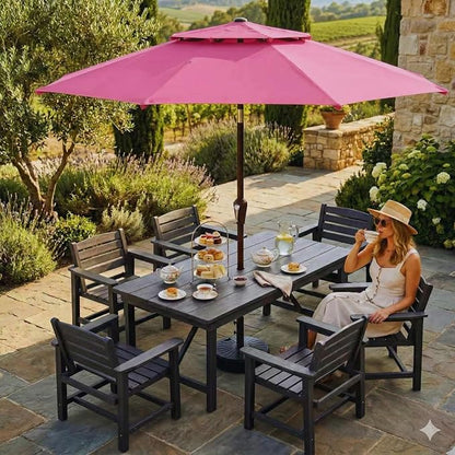 10FT Patio Umbrella, 2 Tier Outdoor Table Umbrella, Large Vented Market Umbrellas with Push Button Tilt and Crank, 8 Sturdy Ribs for Backyard, Deck, Pool, UPF50+ UV Protection
