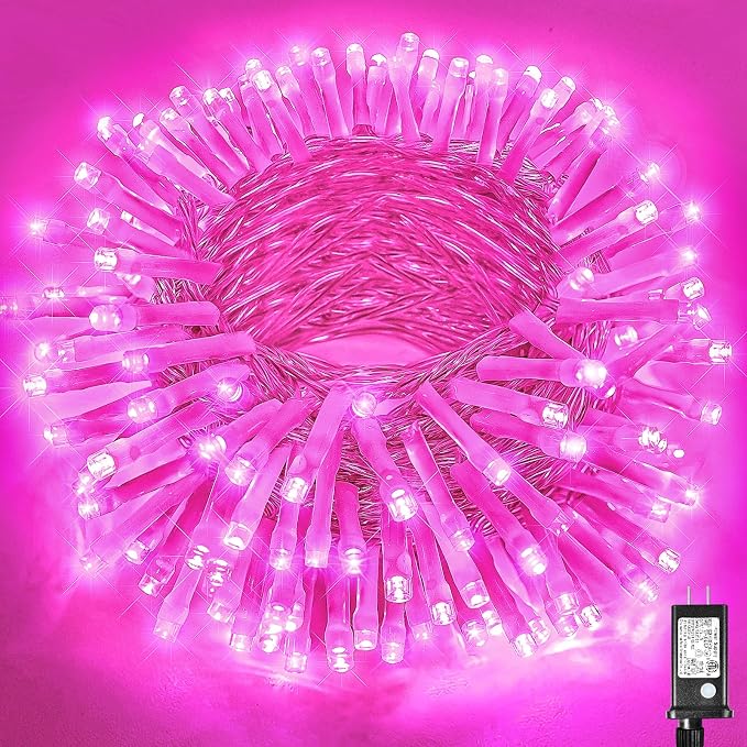 200 LED Pink String Lights Indoor Valentines Day Decorations, 66 FT Valentines Day Lights Waterproof with 8 Modes, Clear Wire Pink Fairy Lights Plug in for Valentine Day Wedding Party Bedroom Decor