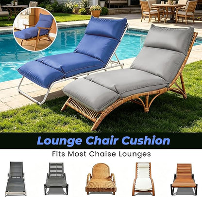 Outdoor Chaise Lounge Chair Cushion, Waterproof Non-Slip Patio Chaise Lounge Cushions for Outdoor Furniture, 80 x 26 x 5 Inches, Blue