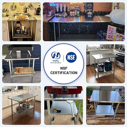 Hally Stainless Steel Table for Prep & Work 30 x 18 Inches, NSF Commercial Heavy Duty Table with Undershelf and Galvanized Legs for Restaurant, Home and Hotel