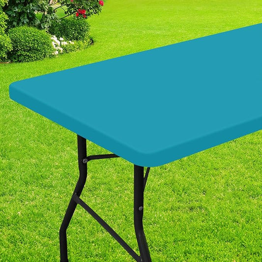 Smiry Rectangle Picnic Table Cloth, Waterproof Elastic Fitted Tablecloths for 8 Foot Tables, Washable Polyester Table Cover for Camping, Indoor and Outdoor (Teal, 36"x96")