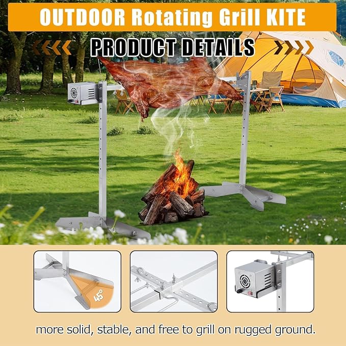 GAOMON 46" Heavy-Duty Rotisserie Grill Kit, 132LB Capacity BBQ Pig & Lamb Roaster with Dual 50W/52W Stainless Steel Motors, Outdoor Height-Adjustable Spit Rotisserie Set