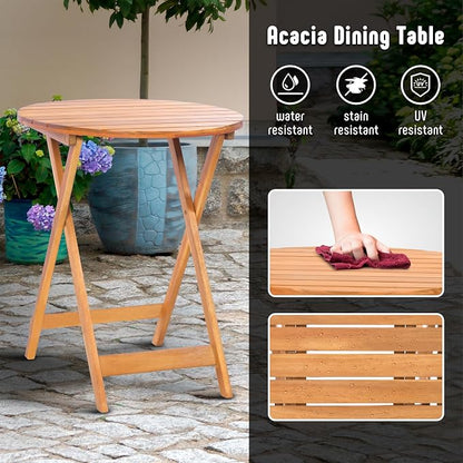 Werph 3-Piece Acacia Wood Patio Set, Foldable Bistro Table and Chairs Set | Small Patio Furniture Set with Cushions, Folding Balcony Chairs Table Set for Apartment, Balcony, Deck or Porch