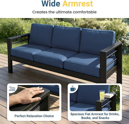 Wisteria Lane Aluminum Outdoor Sofa, 2 Pieces Patio Couch All-Weather Rust-Proof Modern Metal Patio Furniture with 5" Thick Olefin Cushions, Light Grey