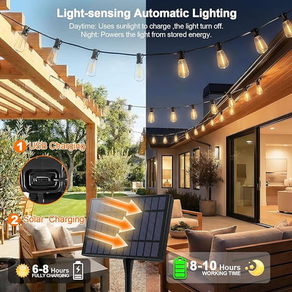 58FT Solar String Lights Outdoor Waterproof Patio Lights with Remote and 25+1 LED Shatterproof Bulbs, 3 Light Modes Dimmable & Timer Solar Lights for Backyard Porch Garden Wedding Decor