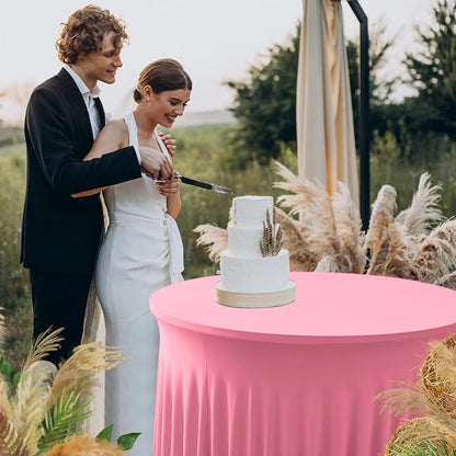 Fitted Pink Spandex Table Skirts for Wedding Party,60 Inch Round,6 Pack | Spandex Table Covers, For 5 Ft Wedding Cake Tables, Wrinkle Resistant, Ruffle Design Banquets, Baby Showers, Parties