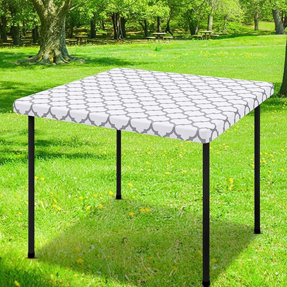 Smiry Picnic Fitted Table Cover, Square Flannel Backed Vinyl Tablecloth | Waterproof Elastic Stretch Table Cloth, Wipeable Plastic Tablecloth for Camping, Indoor & Outdoor (White, 42" x 42")