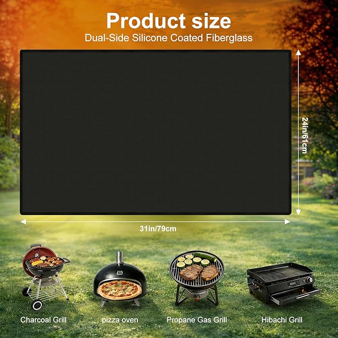 LETITIN Under Grill Mat for Outdoor Grill & Fire Pit, Black, Fireproof & Heat Resistant Fiberglass, Waterproof, Oil-Proof (24x31 Inch)