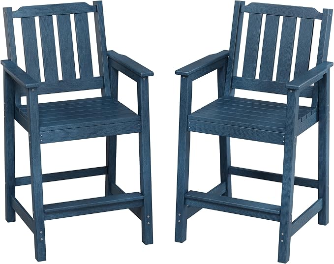 Garvee Outdoor Patio Bar Height Chair Set of 2, All-Weather HDPE Bar Height Barstools Widened Chair Set, Adirondack Chairs Set with Widened Armrests for Garden, Poolside, Bistro
