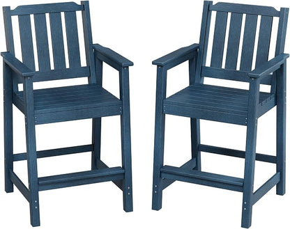 Garvee Outdoor Patio Bar Height Chair Set of 2, All-Weather HDPE Bar Height Barstools Widened Chair Set, Adirondack Chairs Set with Widened Armrests for Garden, Poolside, Bistro