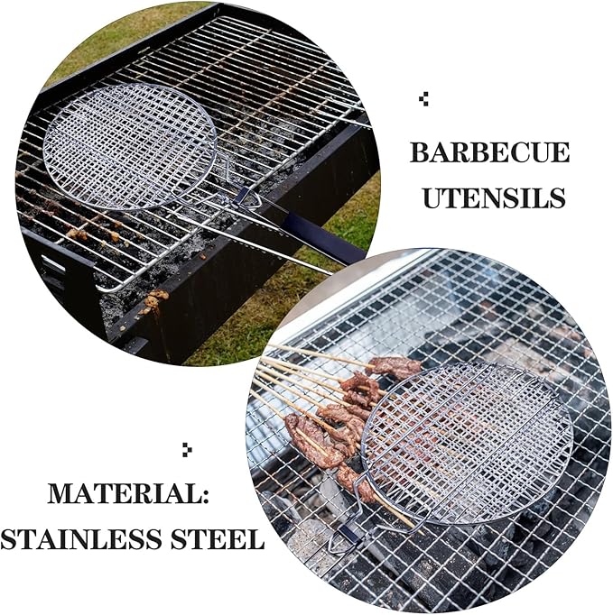 Round Grill Basket, Folding Stainless Steel Barbecue Nets Grilling Accessories, Metal Fish Clips with Removable Handle, Non-stick Clamp Grilled BBQ Supply, Outdoor Vegetable Grilling Rack