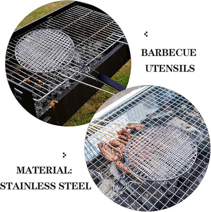 Round Grill Basket, Folding Stainless Steel Barbecue Nets Grilling Accessories, Metal Fish Clips with Removable Handle, Non-stick Clamp Grilled BBQ Supply, Outdoor Vegetable Grilling Rack