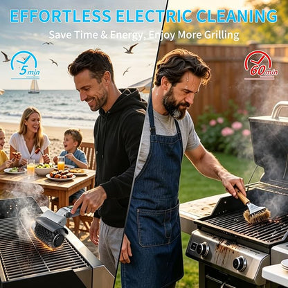 FLYSH Electric Grill Brush, Cordless BBQ Grill Cleaner with 3 Heads, 3-Speed & Angle Adjust, 58W 5200mAh 150-Min Runtime, IPX7 Waterproof for Outdoor Barbecue Grates