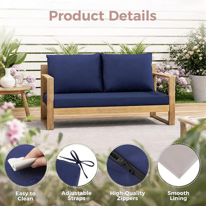 Outdoor Loveseat Cushions, 46×26×4 Inch, Waterproof, Navy Blue | Patio Loveseat Cushions for Outdoor Furniture, Fade Resistant, Outdoor Bench Cushions, for Wicker Furniture, Swing, Couch