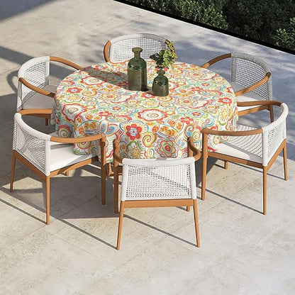 Outdoor/Indoor Round Tablecloth with Umbrella Hole Zipper, Decorative Circular Table Cover for Home Garden, 60 Inch, Flower Multi