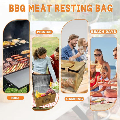 BBQ Blanket for Resting Meat, Reusable Insulated Meat Resting Bag - Locks in Natural Juices & Perfects Texture, BBQ Resting Blanket with Wide Mouth for Backyard Smokers & Grilling