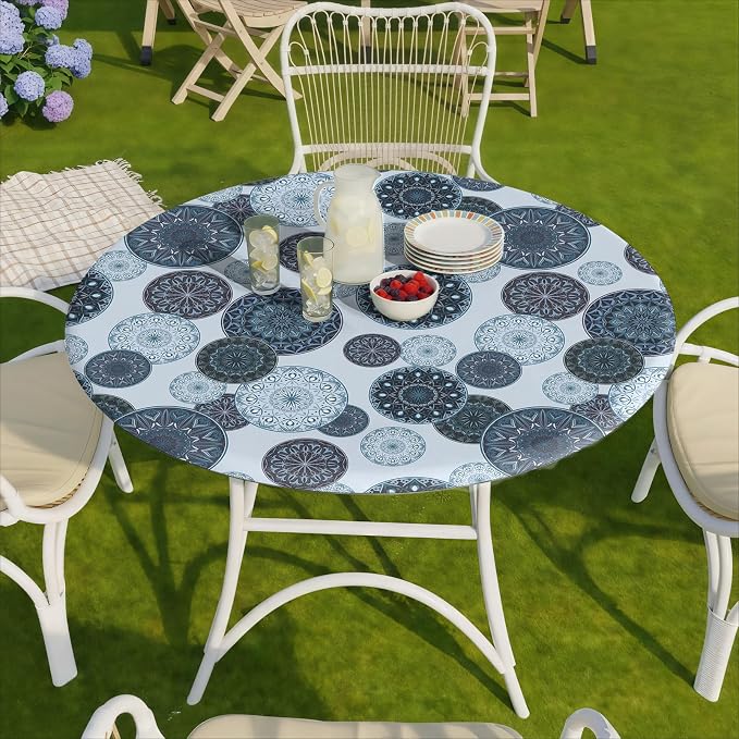 opstellen Fitted Round Tablecloth Waterproof Table Cloth Vinyl Indoor Outdoor Aesthetic Circle Cover for 36-44" Tables Dining Kitchen Studio Apartment Party Gear Gifts Summer Fall Patio Essentials
