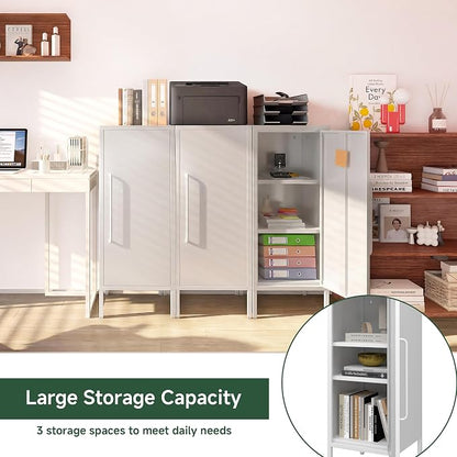 Metal Storage Cabinet with 2 Adjustable Shelves Small Storage Cabinets with Door for Office Kitchen Bathroom Living Room Pantry Garage (White)