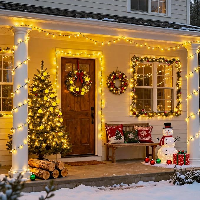4 Pack Battery Operated Christmas Lights, 50 LEDs 16.5ft Battery Powered String Lights Indoor Outdoor, Green Wire Warm White Twinkle Lights for Wreath Yard Garden Christmas Tree Decorations