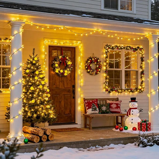 4 Pack Battery Operated Christmas Lights, 50 LEDs 16.5ft Battery Powered String Lights Indoor Outdoor, Green Wire Warm White Twinkle Lights for Wreath Yard Garden Christmas Tree Decorations