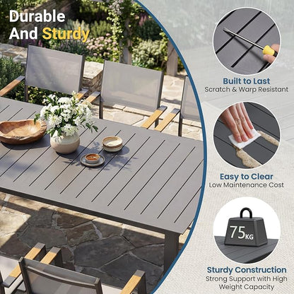 FansaFurn Patio Furniture Set with 121" Extendable Dining Table, Patio Table Set for 4–12 People, All-Weather Aluminum Outdoor Furniture, Outdoor Dining Set for Backyard, Porch, and Garde, Grey