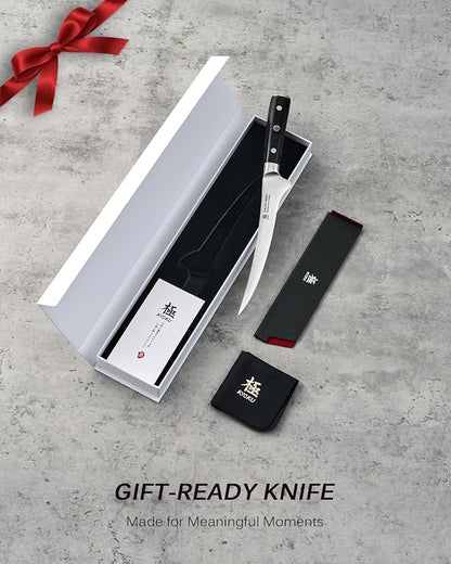 KYOKU 7 in. Japanese Fillet Knife, Samurai Series Fish Boning Knife with Pakkawood Handle, German 1.4116 Stainless Steel Full Tang Fish Deboning, with Protective Sheath & Gift Box