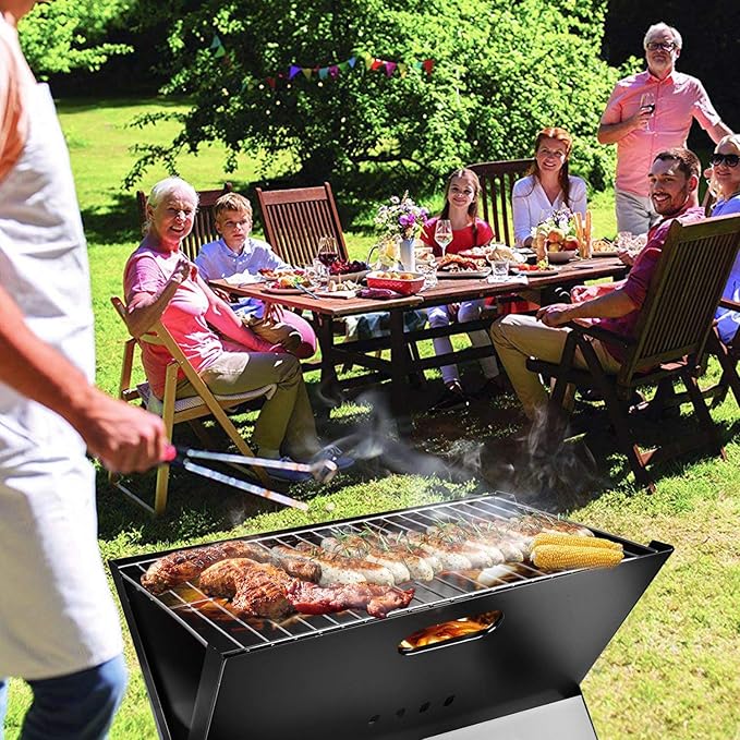 NewHome Foldable Portable Charcoal BBQ Barbecue Grill Camping Home Outdoor Party Smoker For Yard Garden Terrace Picnic Travel Tailgating Backpacking Camping Beach Patio