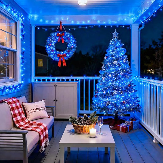 JMEXSUSS 200 LED Blue Christmas String Lights Indoor Outdoor Plug in | 66ft Blue Halloween Lights Clear Wire, 8 Modes Waterproof Christmas Tree Lights for Party Bedroom Wall Christmas Decoration