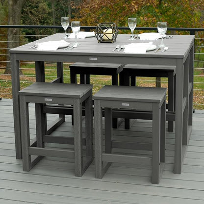 highwood Monroe 6-Piece Counter Height Modern Balcony Set, 2 Tables and 4 Stools, Coastal Teak