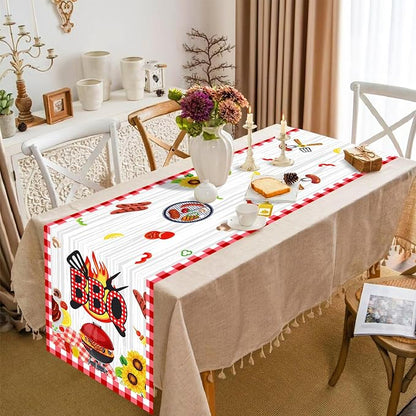 BBQ Theme Table Runner, Barbecue Picnic Linen Fabric Table Runner for Everyday Use 72 x 13 Inches, Washable Table Cover for Indoor Outdoor Kitchen Dining Table Decor
