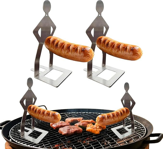 2 PCS Funny BBQ Stand Man Hot Dog Holder,Portable Hot Dog Roaster,Reusable Stainless Steel Hotdog and Sausage Stand for Barbecue,Camping,Spring Trip Sausage Barbecue Rack,Barbecue Grill Accessories