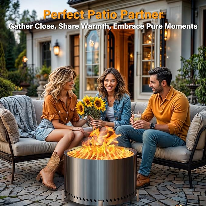 HGD 27.5" Smokeless Fire Pit Outdoor, Large Stainless Steel Wood Burning Firepit with Secondary Combustion, Backyard Patio Stove for Garden, BBQ & Bonfire