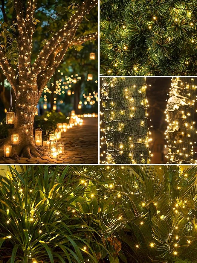 Solar String Lights Outdoor 4 Pack 800 LED Solar Christmas Light Warm White | 8 Lighting Modes, Memory Function, Auto On/Off, 264FT Waterproof Twinkle Lights for Outside Garden Yard Party Xmas Tree Decor