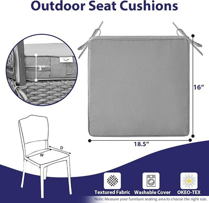 IPYNBAP Outdoor Chair Cushions Set of 4 -Waterproof Outdoor Seat Cushions for Patio Furniture, Patio Chair Cushion with Handle and Ties, Out Door Chair Pads,18.5x16x3-Square, Grey