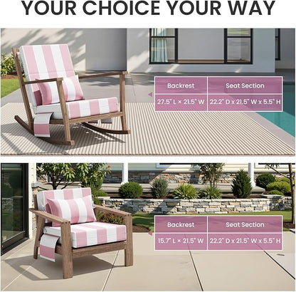 Crestlive Products Foldable Outdoor Chaise Lounge Cushions with Head Pillow and Side Pockets, Water Resistant & Fade Resistant Lounge Chair Cushion, 72''L x 21''W, Set of 2, Pink Stripe