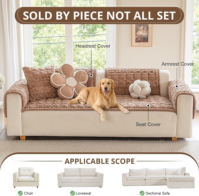 OstepDecor Couch Cover for Dogs, Washable Non Slip Sofa Cover for Pets | Soft Couch Covers for Sofa, Loveseat and Sectional, Furniture Protector Against Pet Hair & Dirt (27.6" x 70.9", Coffee)