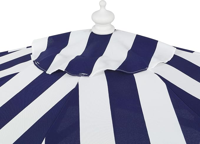JONATHAN Y Beverly 9 ft. Striped Half Umbrella, Navy/White | Coastal Scalloped Fringe, Crank Lift, 30 Degree Manual Tilt, UV 50 Fabric Canopy, Aluminum Frame, Space Saving Design