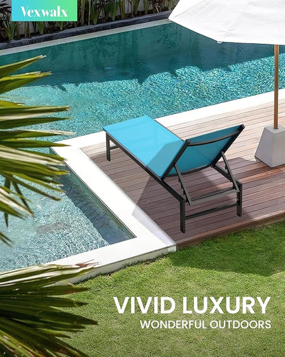Vexwalx Outdoor Lounge Chairs Set of 2, Aluminum Patio Chaise Lounge Chairs with 5-Position Recliner, Pool Lounge Chairs for Backyard, Poolside, Deck, Lawn (Lakeblue)