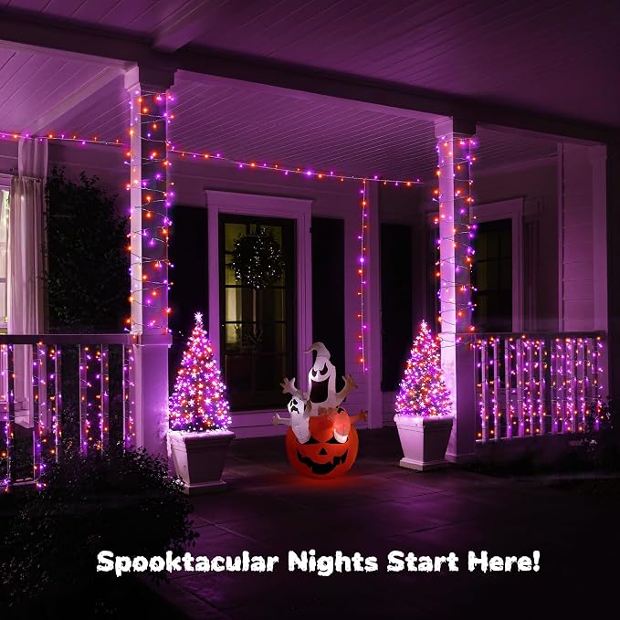 WBao Halloween Lights Orange Purple 500LED 174ft, Super Bright LED Halloween String Lights with UL Certified, 8 Lighting Modes, Timer, Memory & Waterproof for Indoor Outdoor Holiday Party Decorations