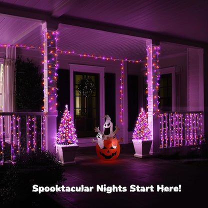 WBao Halloween Lights Orange Purple 500LED 174ft, Super Bright LED Halloween String Lights with UL Certified, 8 Lighting Modes, Timer, Memory & Waterproof for Indoor Outdoor Holiday Party Decorations