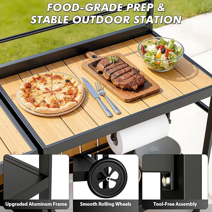LEVELEVE Modular Outdoor Kitchen Island 4-Piece Set, Aluminum Outdoor Prep Station Grill Cart with Independent Sink, Storage Cabinets & Shelves for Backyard Patio Deck