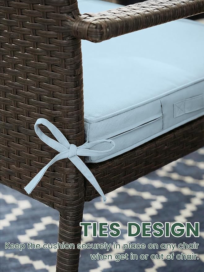 Outdoor Chair Cushion 17 x 16 x 3 Inches Patio Furniture Outdoor Waterproof Seat Cushion, Patio Chair Cushion with Handles and Ties, Square Dining Chair Cushion Set of 2, Sky Blue