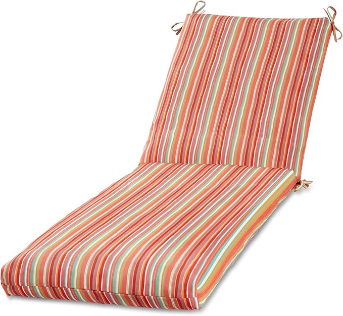 Modern Outdoor Chaise Lounge Cushion with Ties – Durable Polyester Fabric, Channel-Filled Polyfiber Insert, Removable Zippered Cover, Watermelon Stripe